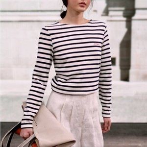 MAISON LaBiche Long Sleeve Striped Breton Sailor Tee Shirt "Hello" Small
